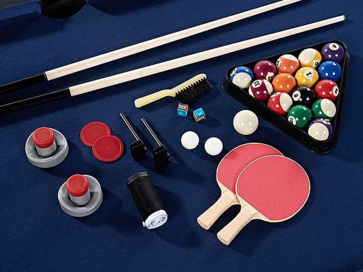 Mesa 3 en 1 SW Giratoria Air-Hockey, Billar, Ping-Pong,  (Negra, paño azul)